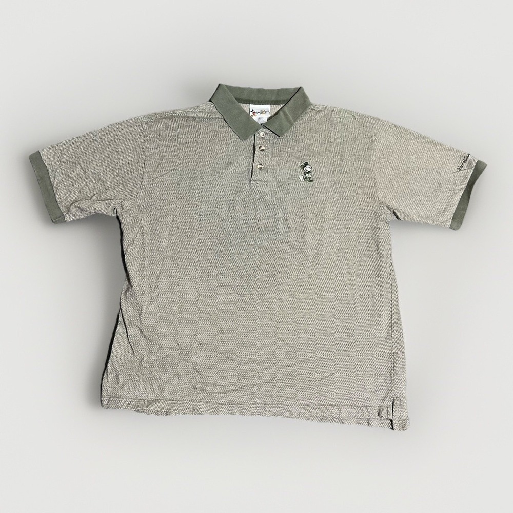 Disney Mickey Mouse Golf Polo Shirt Mens XL Green Geometric Houndstooth Vintage